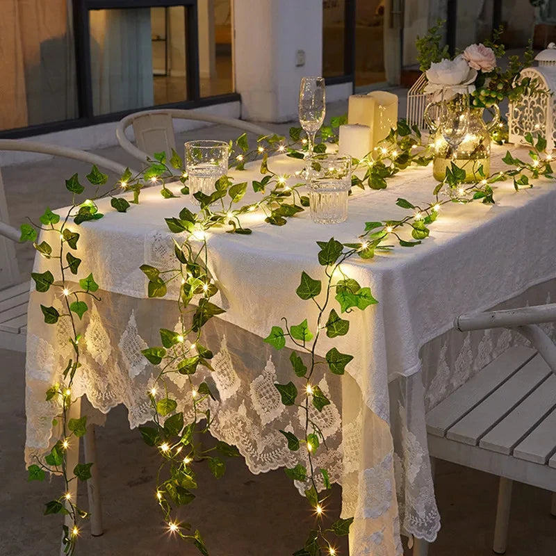 Artificial Green Leaf Ivy Vine with LED Lights