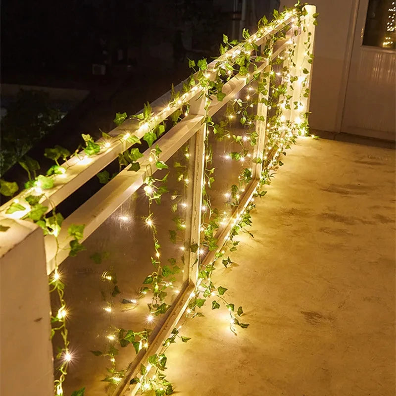 Artificial Green Leaf Ivy Vine with LED Lights