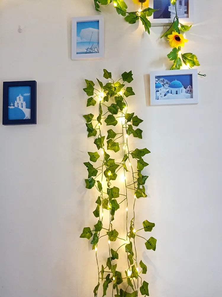 Artificial Green Leaf Ivy Vine with LED Lights