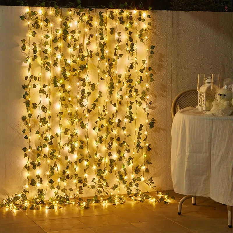 Artificial Green Leaf Ivy Vine with LED Lights